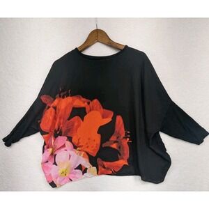 Rafaella Sheer Black Red Floral Blouse Loose Fit‎ Size M